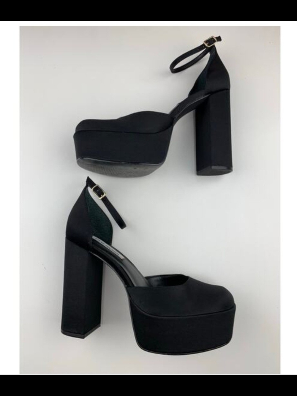 Artem Black Silk Sky High Platform Ankle-Strap Heels. Size 8